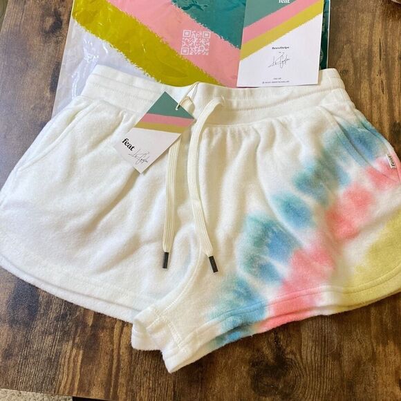 NWT Feat BlanketBend tie dye rainbow shorts Sz S Retro Stripe - Picture 1 of 6